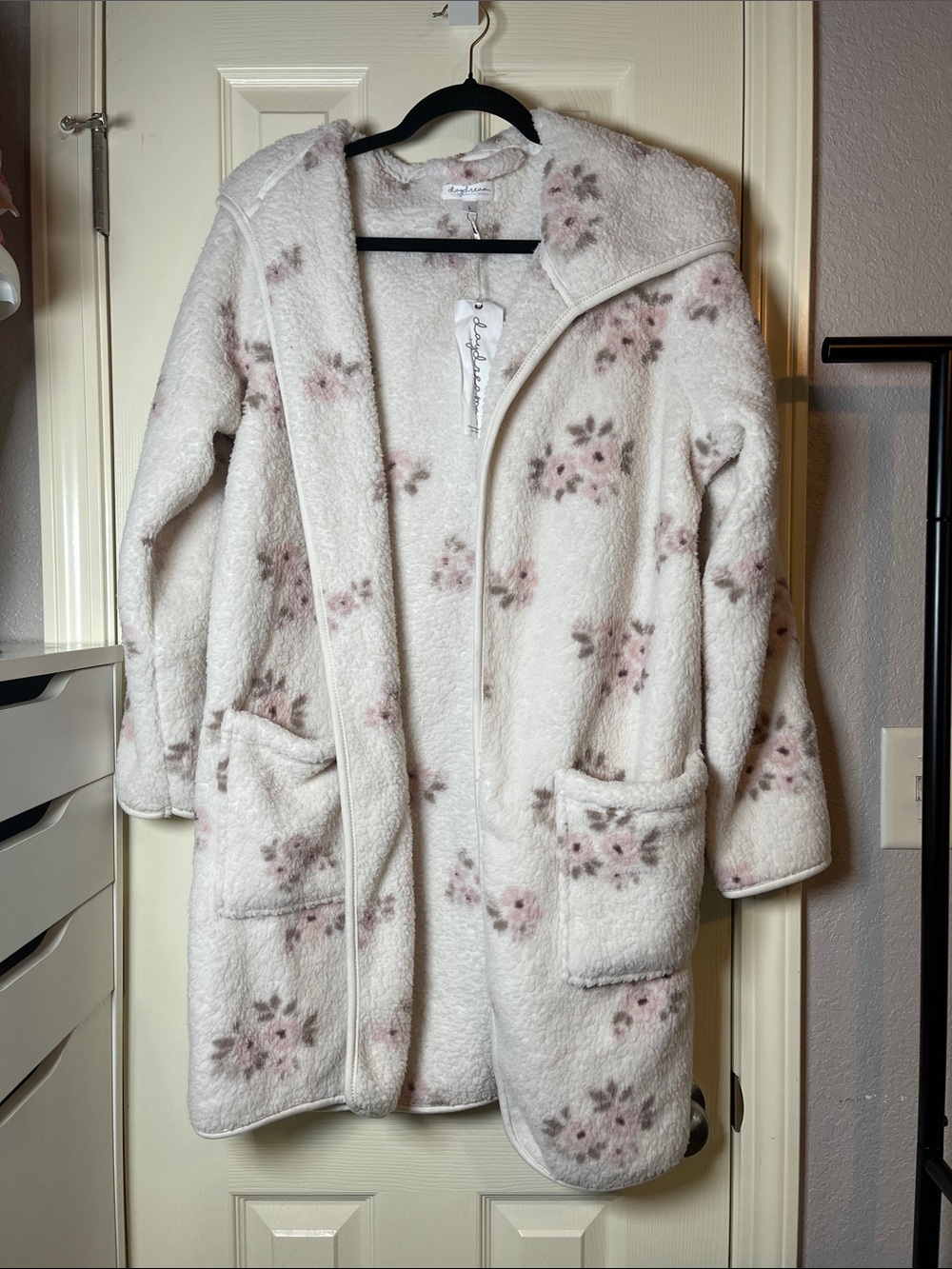 Berkshire Cream Teddy Coat with Pink Floral Accents